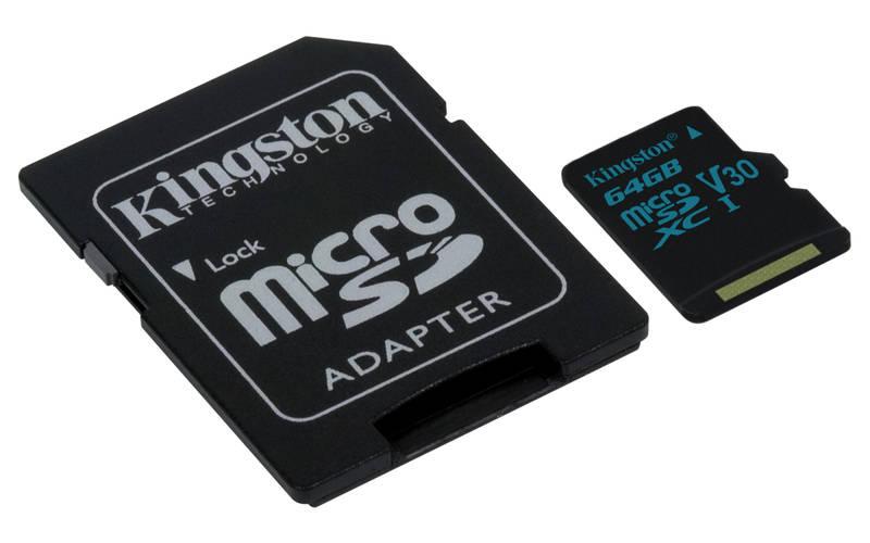Paměťová karta Kingston Canvas Go! MicroSDXC 64GB UHS-I U3 adapter