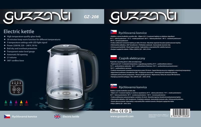 Rychlovarná konvice Guzzanti GZ 208 černá sklo, Rychlovarná, konvice, Guzzanti, GZ, 208, černá, sklo