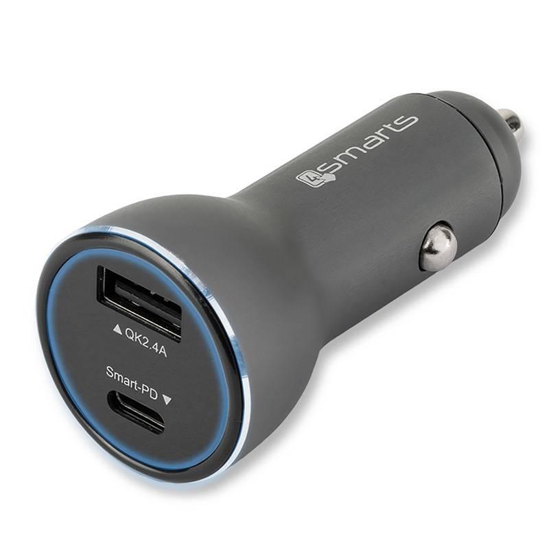 Adaptér do auta 4smarts USB, USB-C Lightning, rychlonabíjení kabel černý