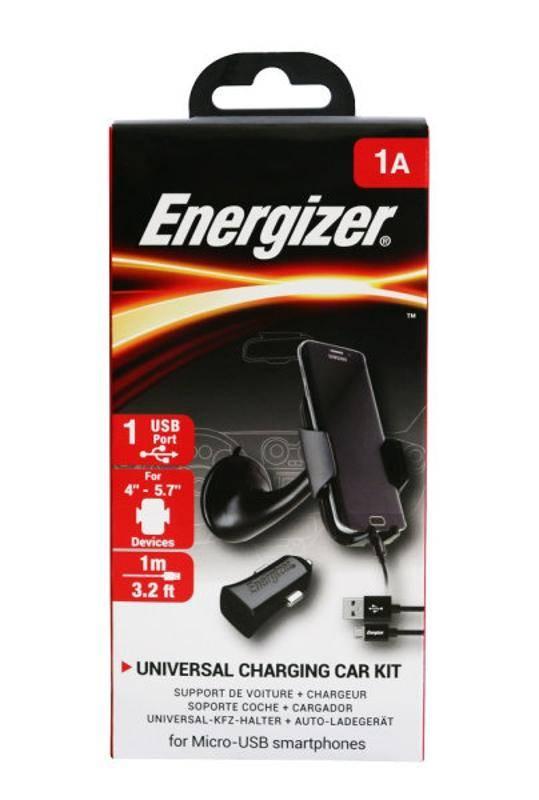 Adaptér do auta Energizer 1A, držák s přísavkou a micro USB kabel černý