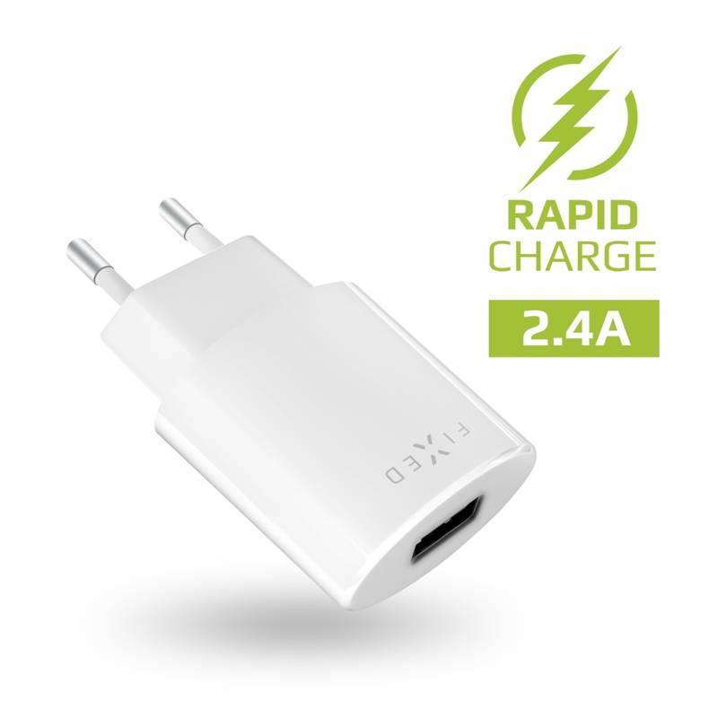 Nabíječka do sítě FIXED 1x USB, 2,4A USB-C kabel bílá
