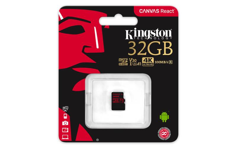 Paměťová karta Kingston Canvas React microSDHC 32GB UHS-I U3