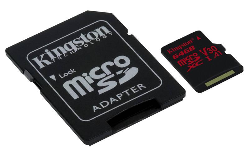 Paměťová karta Kingston Canvas React microSDXC 64GB UHS-I U3 adaptér