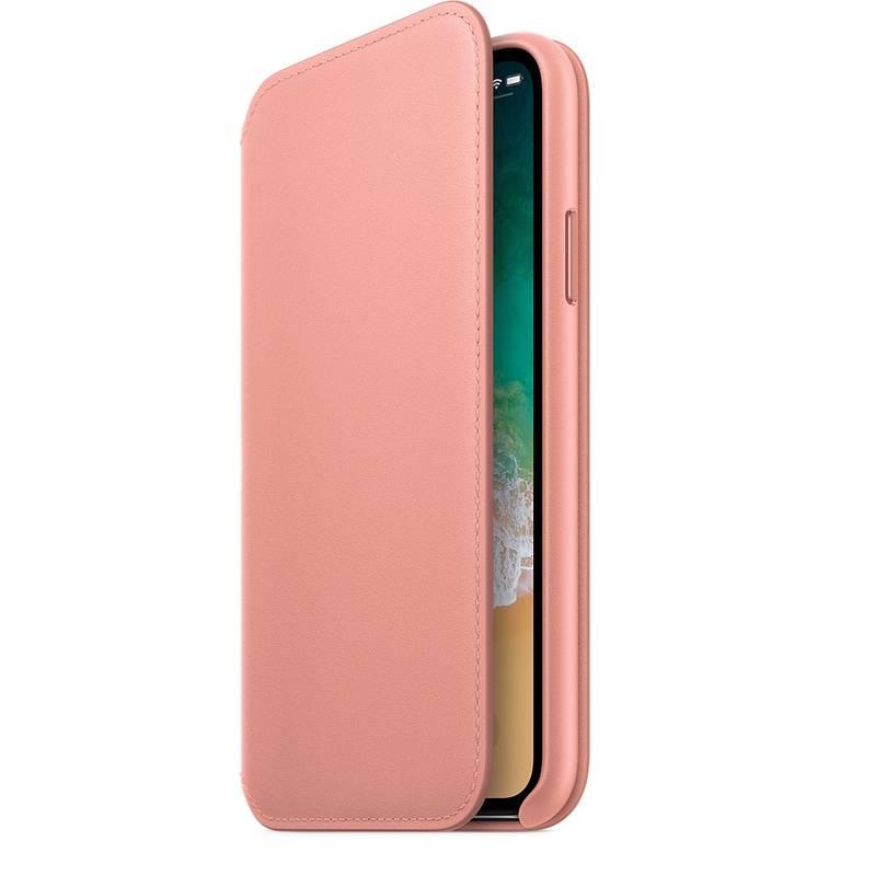 Pouzdro na mobil flipové Apple Leather Folio pro iPhone X - pískově růžová