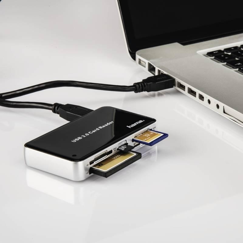 Čtečka paměťových karet Hama USB 3.0 All in One černá stříbrná, Čtečka, paměťových, karet, Hama, USB, 3.0, All, One, černá, stříbrná