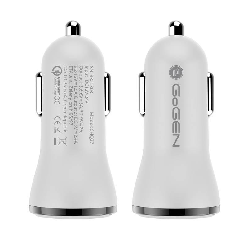 Nabíječka do auta GoGEN CHQ 27, 2x USB, 2,4A s funkcí rychlonabíjení QC 3.0 bílá