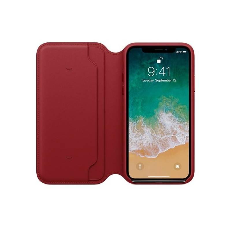 Pouzdro na mobil flipové Apple Leather Folio pro iPhone X - RED červené