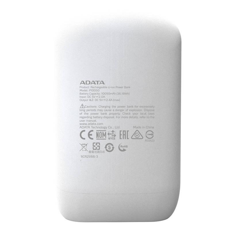 Powerbank ADATA P10050 10050mAh bílá