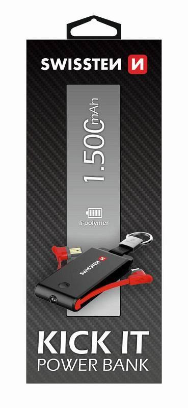 Powerbank Swissten KICK IT, 1500 mAh černá