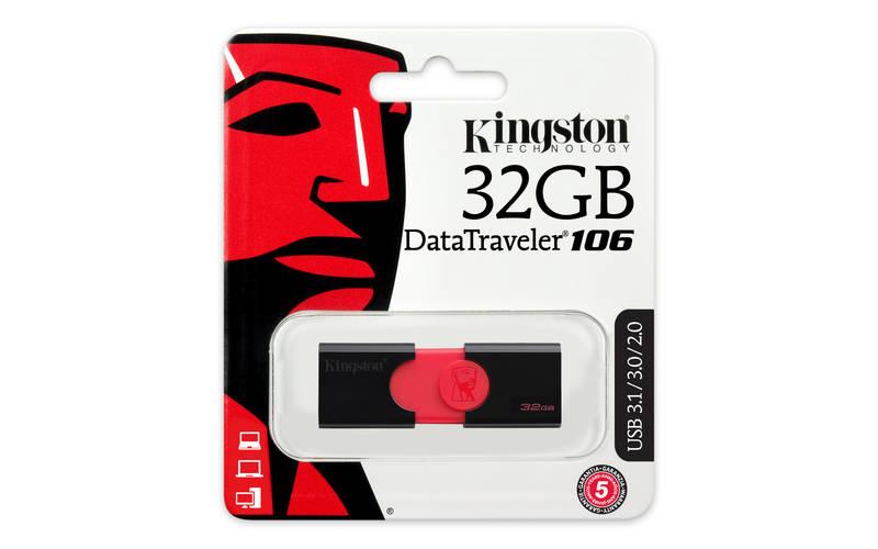 USB Flash Kingston DataTraveler 106 32GB černý červený, USB, Flash, Kingston, DataTraveler, 106, 32GB, černý, červený