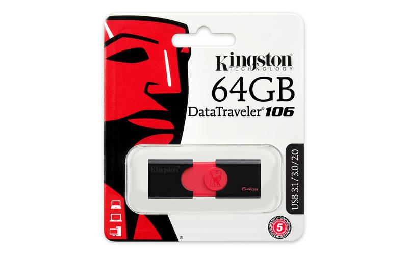 USB Flash Kingston DataTraveler 106 64GB černý červený, USB, Flash, Kingston, DataTraveler, 106, 64GB, černý, červený