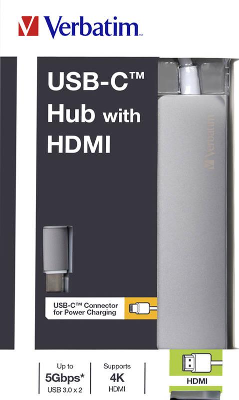USB Hub Verbatim USB-C ,2x USB 3.0, HDMI šedý, USB, Hub, Verbatim, USB-C, ,2x, USB, 3.0, HDMI, šedý