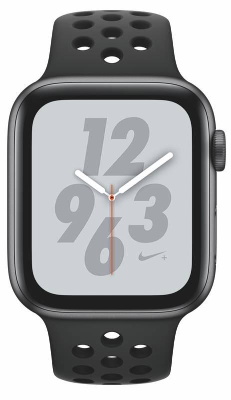 Chytré hodinky Apple Watch Nike Series 4 GPS 44mm pouzdro z vesmírně šedého hliníku - antracitový černý sportovní řemínek Nike