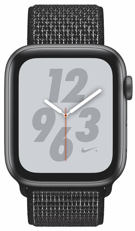 Chytré hodinky Apple Watch Nike Series 4 GPS 44mm pouzdro z vesmírně šedého hliníku - černý provlékací sportovní řemínek Nike