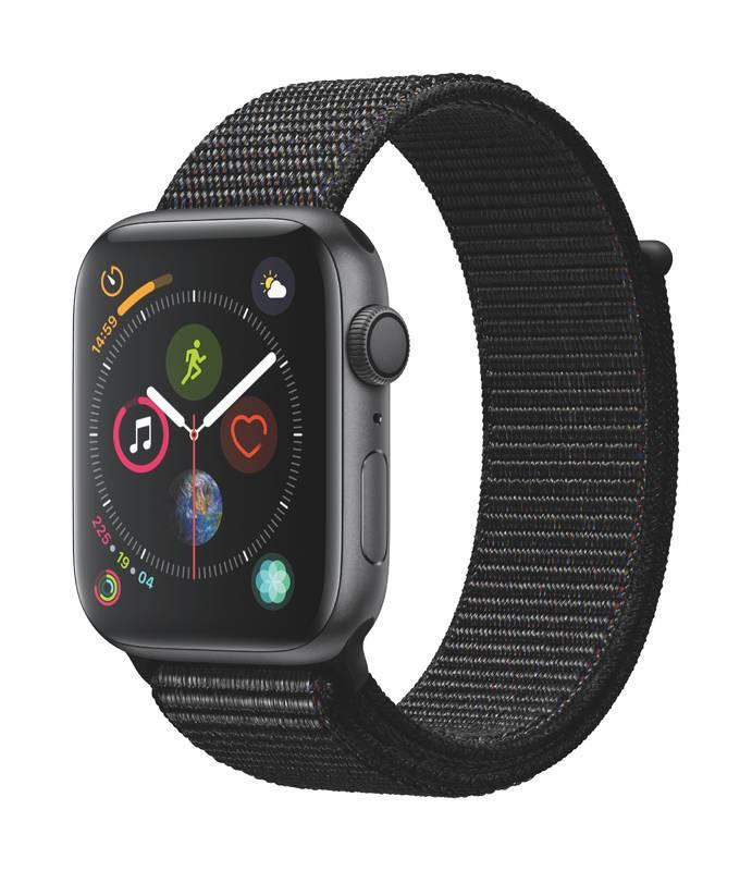 Chytré hodinky Apple Watch Series 4 GPS 44mm pouzdro z vesmírně šedého hliníku - černý provlékací sportovní řemínek CZ verze