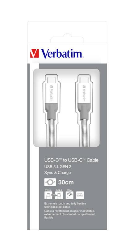 Kabel Verbatim USB-C USB-C, 0,3 m stříbrný