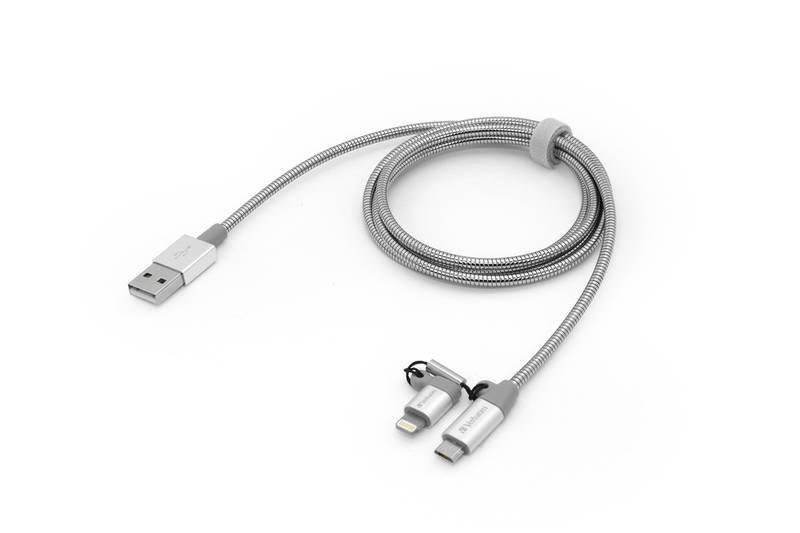Kabel Verbatim USB micro USB lightning, 1m stříbrný