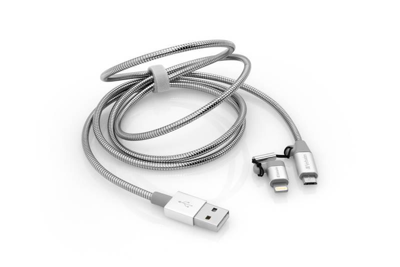 Kabel Verbatim USB micro USB lightning, 1m stříbrný, Kabel, Verbatim, USB, micro, USB, lightning, 1m, stříbrný
