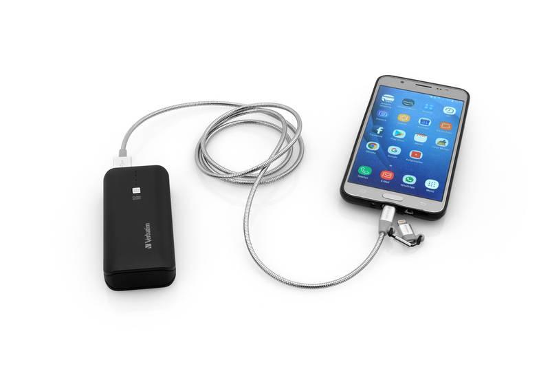 Kabel Verbatim USB micro USB lightning, 1m stříbrný