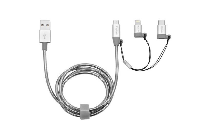 Kabel Verbatim USB micro USB USB-C Lightning, 1m stříbrný
