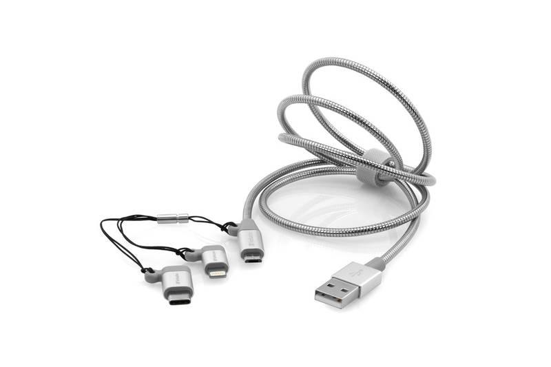 Kabel Verbatim USB micro USB USB-C Lightning, 1m stříbrný