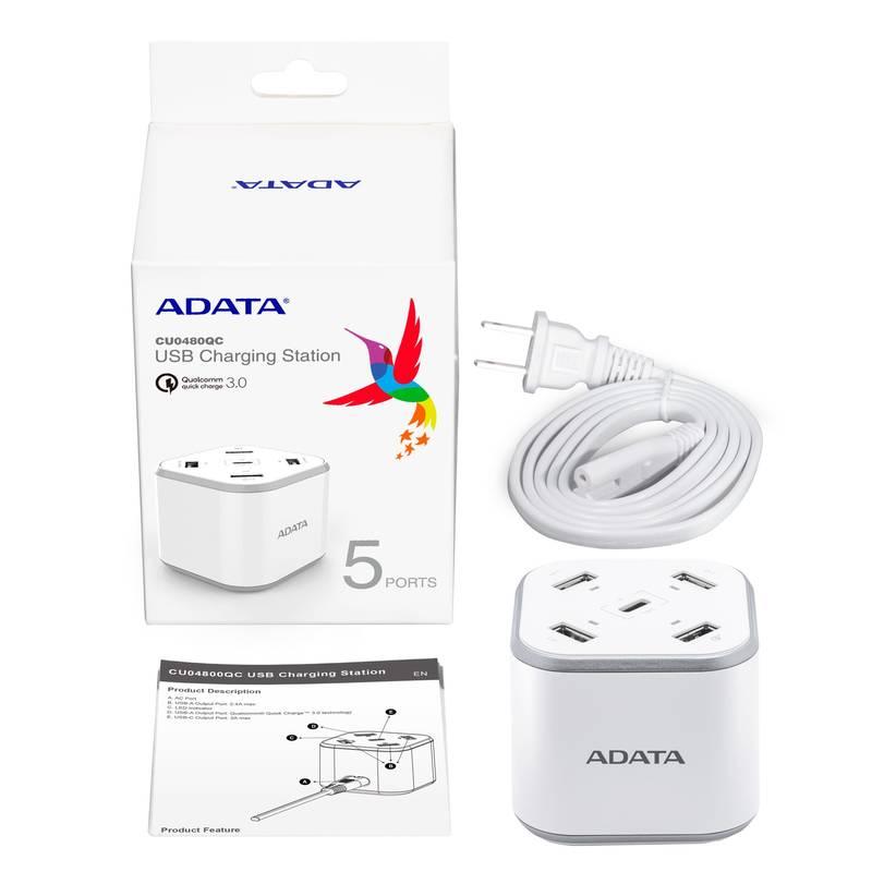 Nabíječka do sítě ADATA USB Charging Station, 4x USB, 1x USB-C bílá
