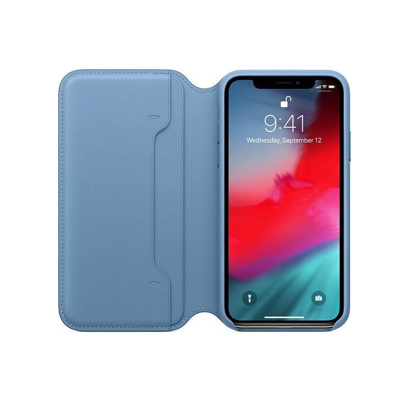 Pouzdro na mobil flipové Apple Leather Folio pro iPhone Xs - modrošedé