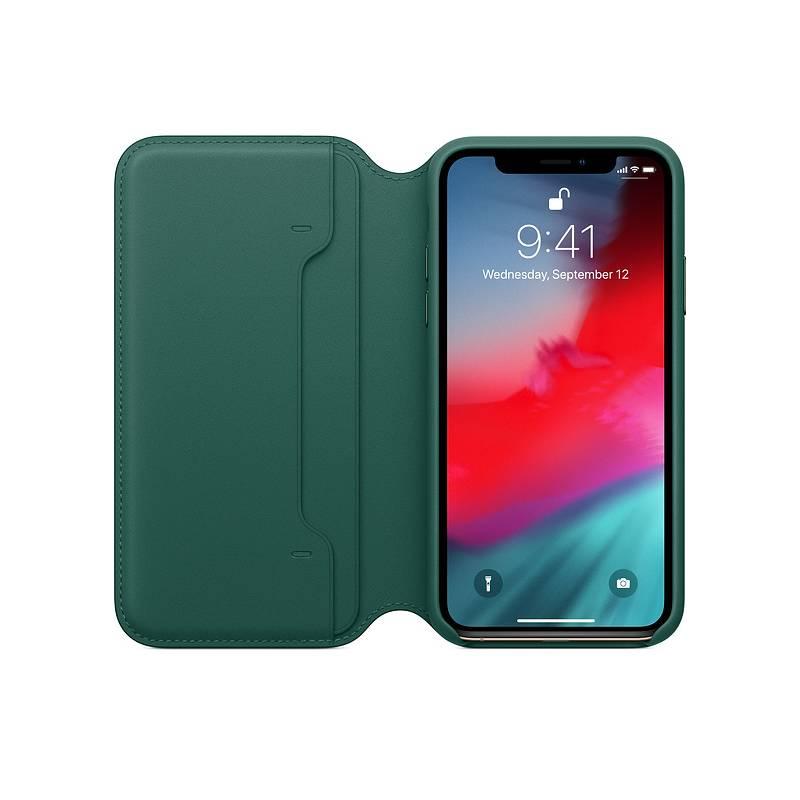 Pouzdro na mobil flipové Apple Leather Folio pro iPhone Xs - piniově zelené