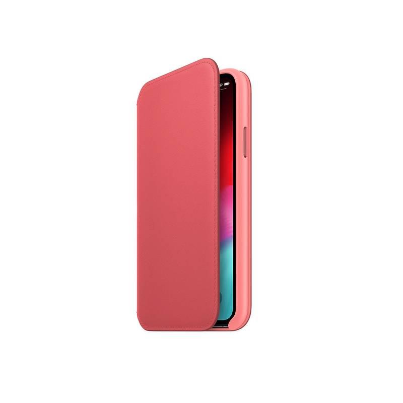 Pouzdro na mobil flipové Apple Leather Folio pro iPhone Xs - pivoňkově růžové