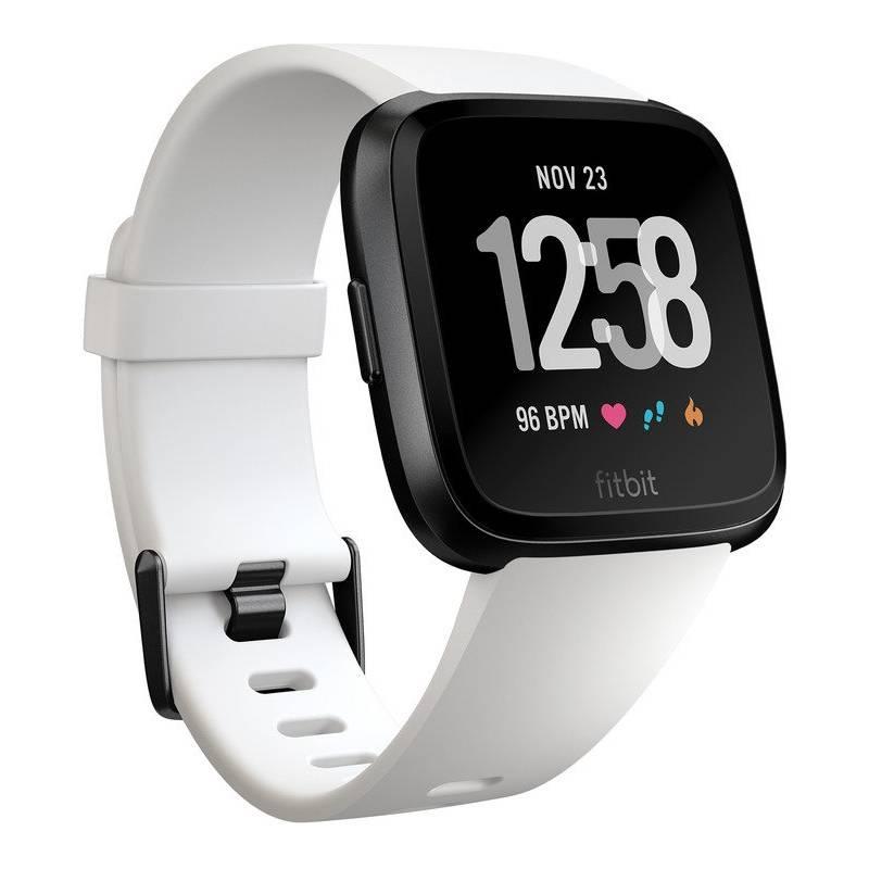 black fitbit versa with white band
