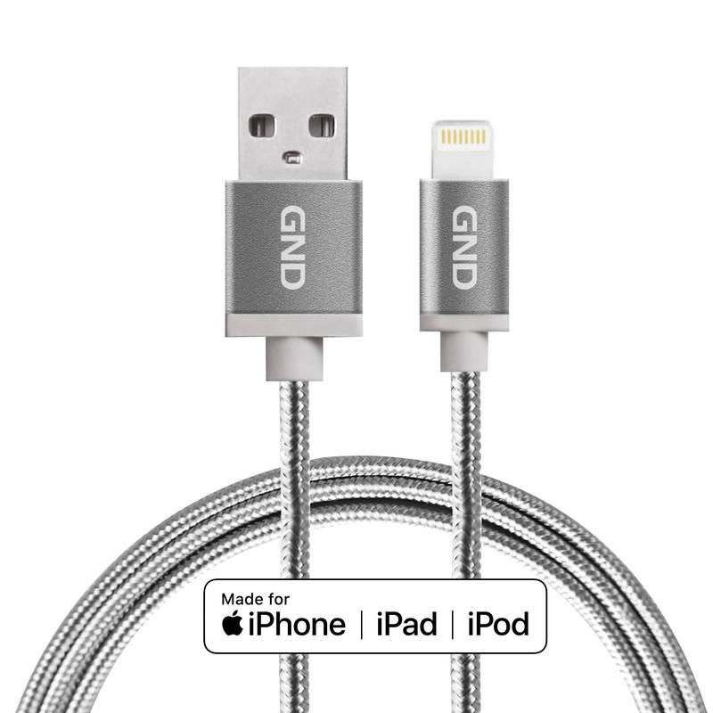 Kabel GND USB lightning MFI, 1m, opletený titanium, Kabel, GND, USB, lightning, MFI, 1m, opletený, titanium