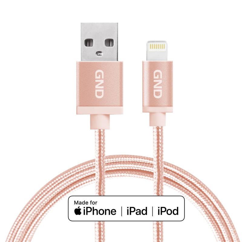 Kabel GND USB lightning MFI, 1m, opletený zlatý