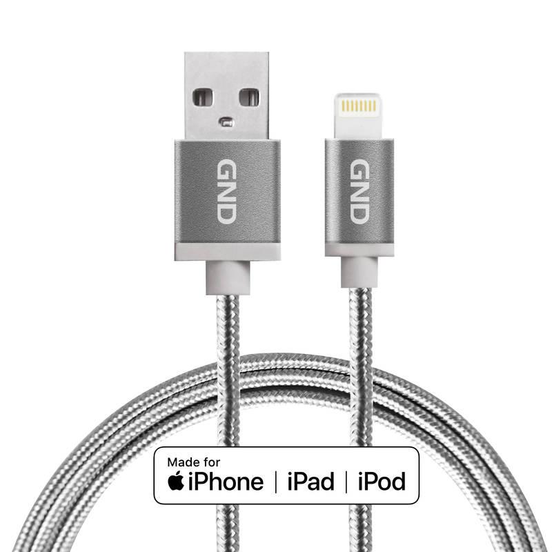 Kabel GND USB lightning MFI, 2m, opletený titanium, Kabel, GND, USB, lightning, MFI, 2m, opletený, titanium