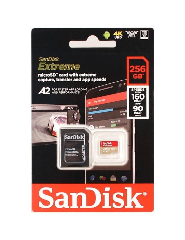 Paměťová karta Sandisk Micro SDXC Extreme 256GB, A2, UHS-I U3 adapter