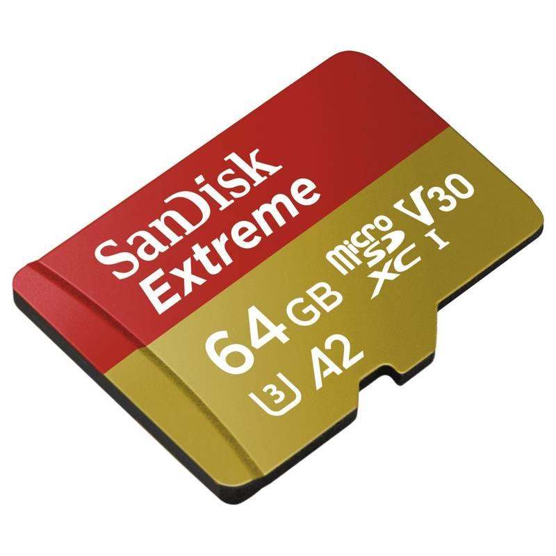 Paměťová karta Sandisk Micro SDXC Extreme 64GB, A2, UHS-I U3 adapter, Paměťová, karta, Sandisk, Micro, SDXC, Extreme, 64GB, A2, UHS-I, U3, adapter
