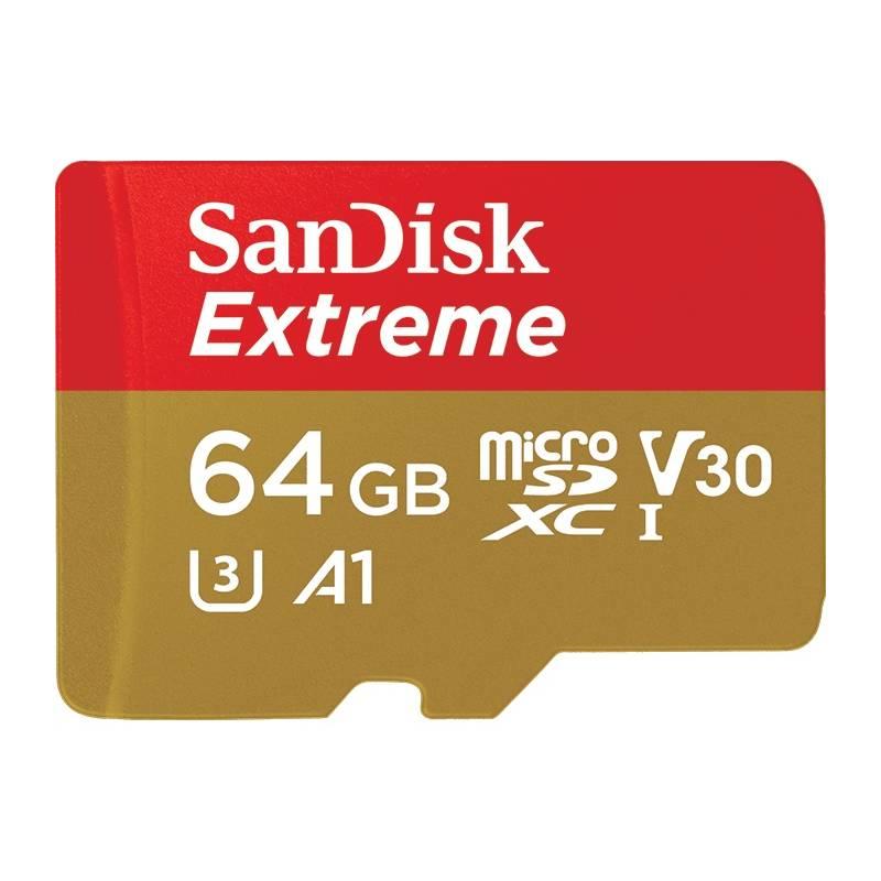 Paměťová karta Sandisk Micro SDXC Extreme 64GB, pro akční kamery, UHS-I U3 adapter