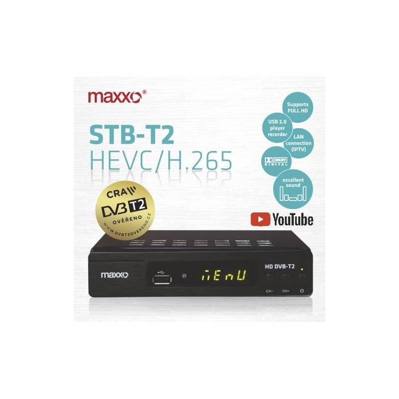 Set-top box Maxxo T2 HEVC H.265 wifi adaptér černý, Set-top, box, Maxxo, T2, HEVC, H.265, wifi, adaptér, černý