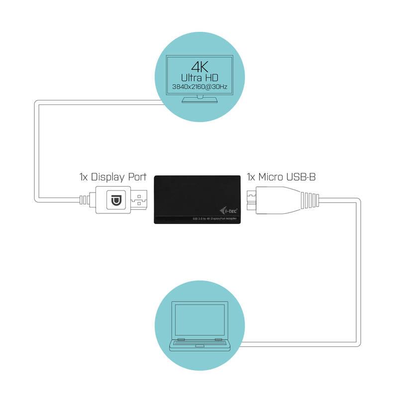 Adaptér i-tec USB 3.0 Display Port, 4K černá, Adaptér, i-tec, USB, 3.0, Display, Port, 4K, černá