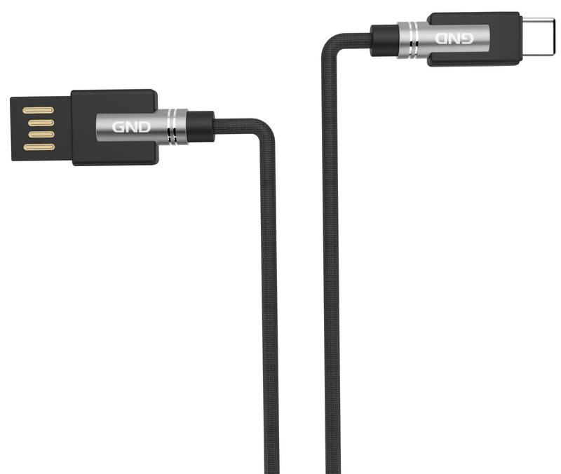 Kabel GND USB USB-C, 1m, opletený černý, Kabel, GND, USB, USB-C, 1m, opletený, černý