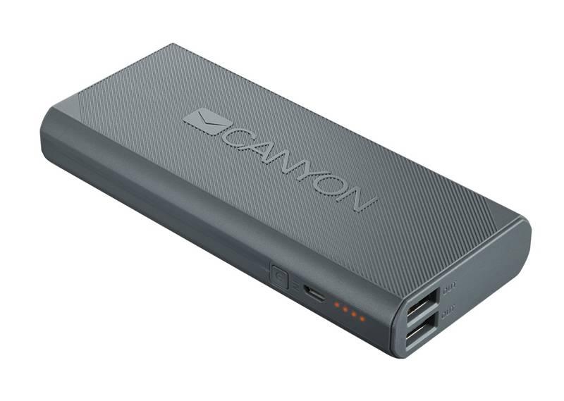 Powerbank Canyon 10000mAh, 2x USB šedá