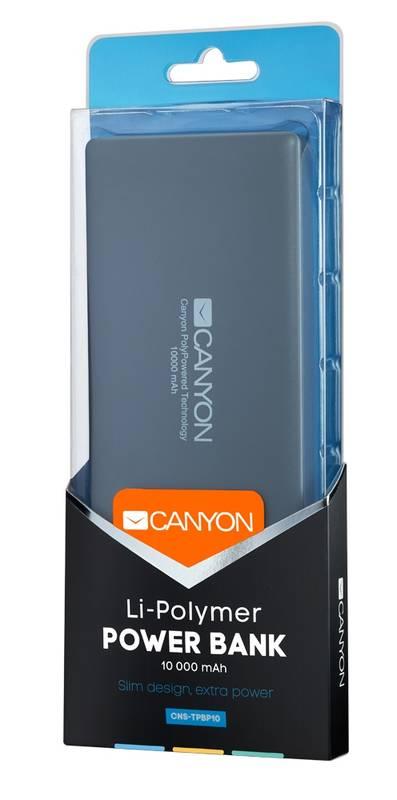 Powerbank Canyon 10000mAh, lightning šedá