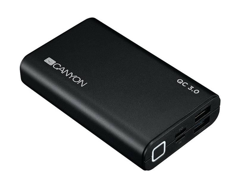 Powerbank Canyon 10000mAh, USB-C, QC 3.0 černá