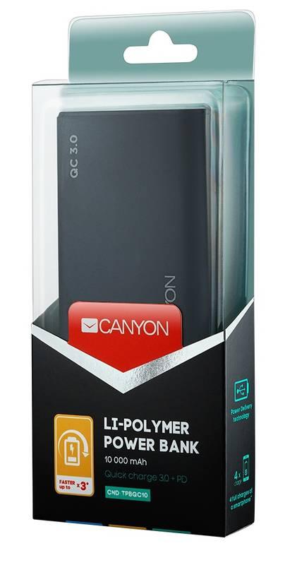 Powerbank Canyon 10000mAh, USB-C, QC 3.0 černá