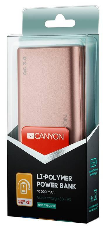 Powerbank Canyon 10000mAh, USB-C, QC 3.0 růžová