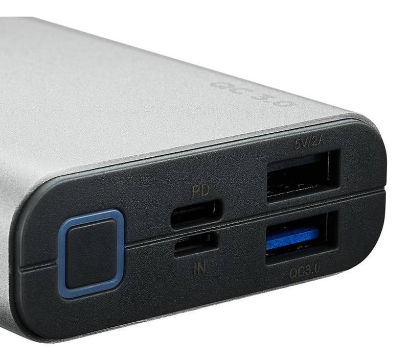 Powerbank Canyon 10000mAh, USB-C, QC 3.0 stříbrná, Powerbank, Canyon, 10000mAh, USB-C, QC, 3.0, stříbrná