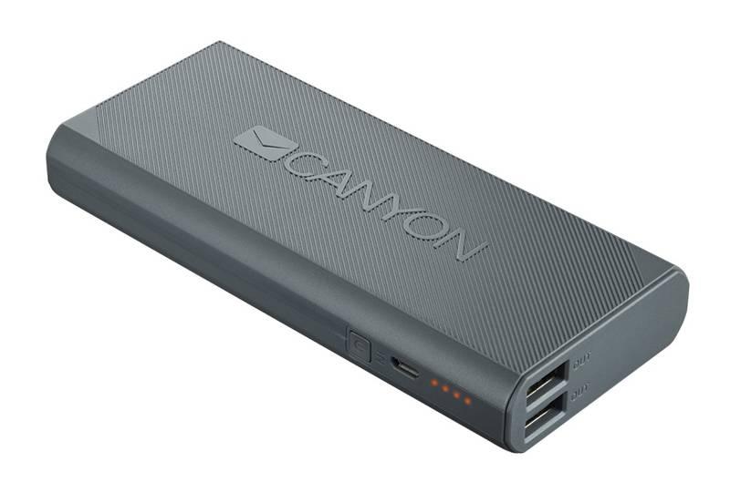 Powerbank Canyon 13000mAh, 2x USB šedá