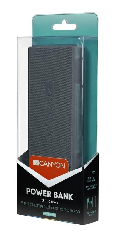 Powerbank Canyon 13000mAh, 2x USB šedá