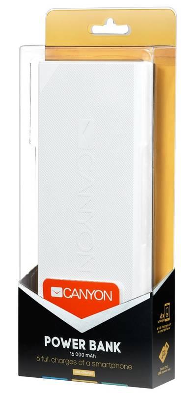 Powerbank Canyon 16000mAh, 2x USB bílá, Powerbank, Canyon, 16000mAh, 2x, USB, bílá
