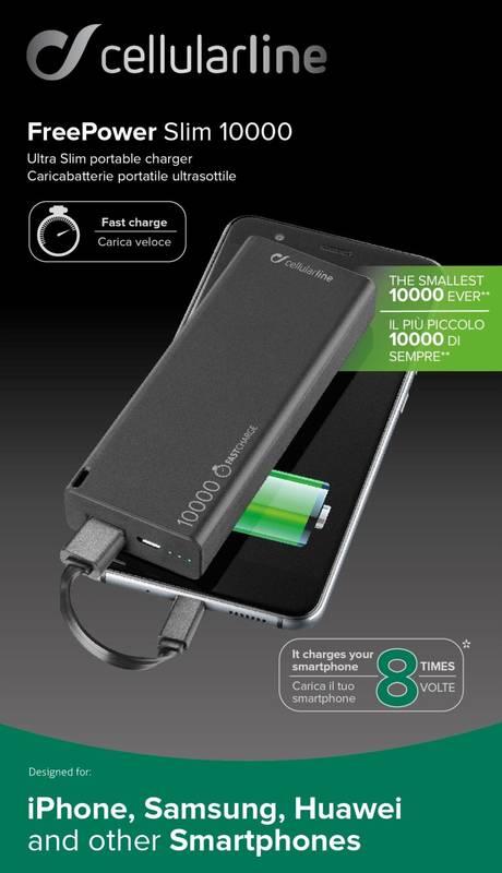 Powerbank CellularLine Freepower Slim, 10000mAh černá
