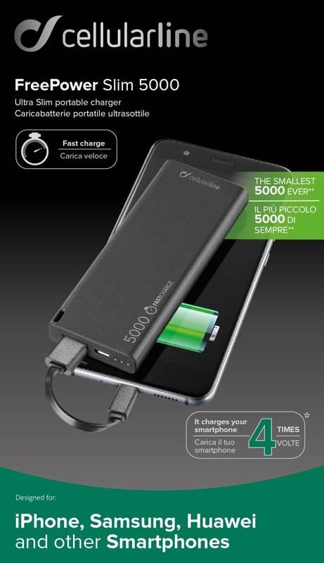 Powerbank CellularLine Freepower Slim, 5000mAh černá
